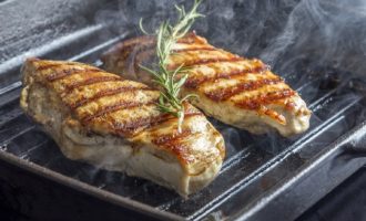 Filet de poitrine de poulet dans une poêle